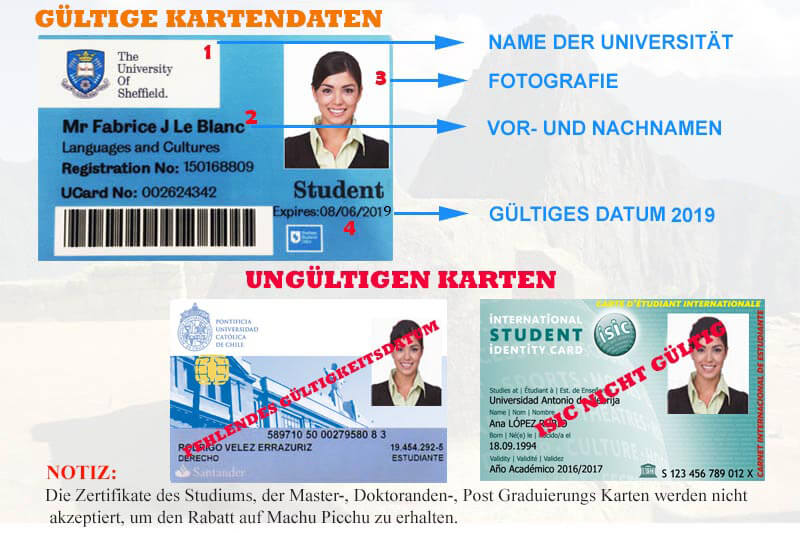 Gültige Machu Picchu-Karte Gültige Karte, um das Machu Picchu Ticket zu buchen